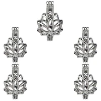 plain charm lotus flower pearl cage locket aromatherapy diffuser pendant for men women necklace bracelet jewelry making 10pcs