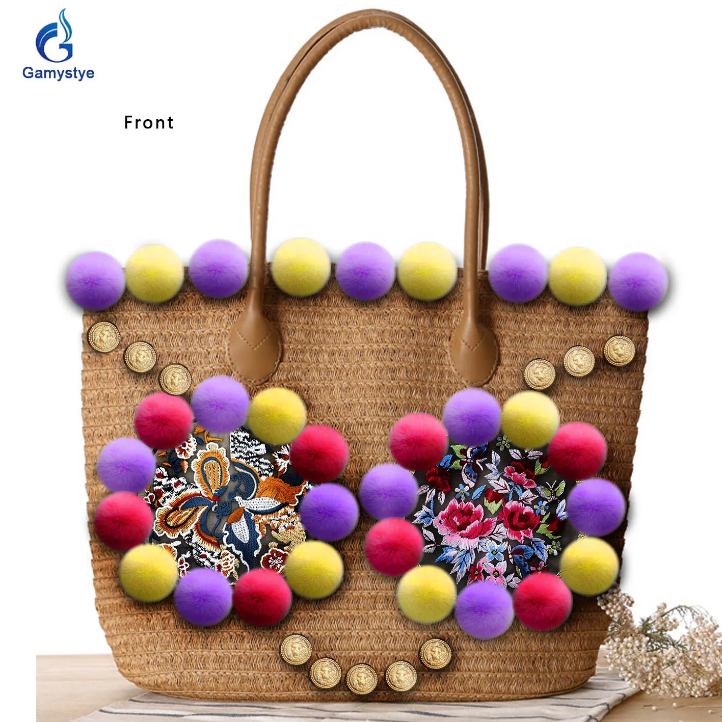New Street  Artisc Colorful Hand Woven Straw Bags Women Clutch purses and handbags Designer Ladies purses Straw Rattan Hairballs