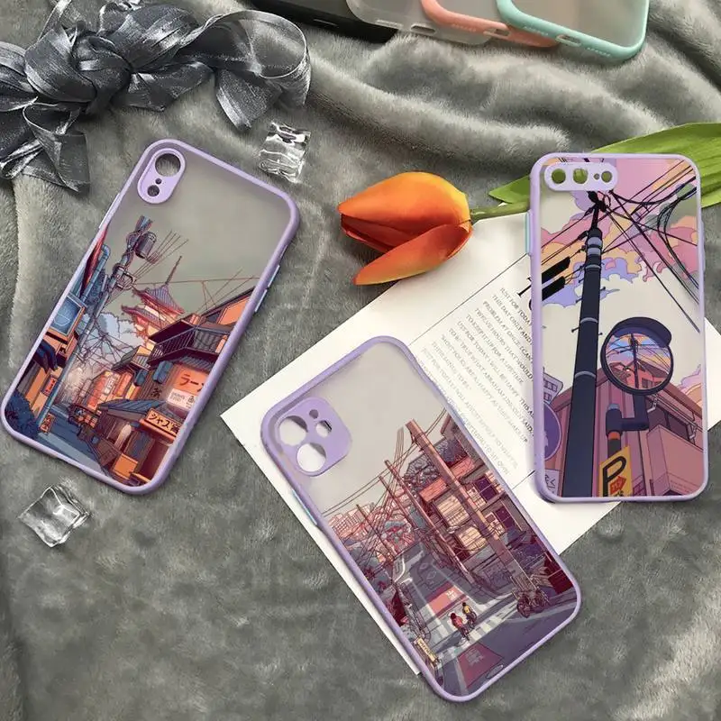 

Japanese Anime Hand Painted House scenery Phone Case matte transparent For iphone 7 8 11 12 13 plus mini x xs xr pro max cover