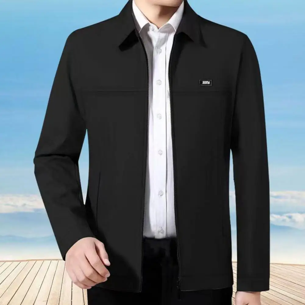Men Coat Cardigan Solid Color Turn-down Collar Loose Cardigan Spring Jacket for Business Work Male Clothing Streetwear
