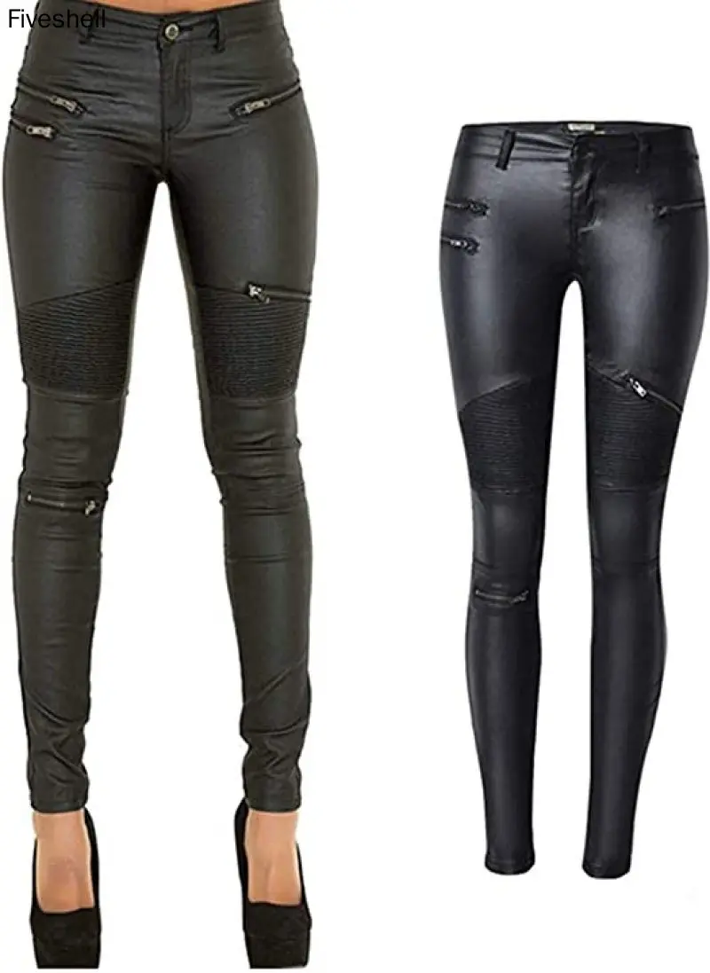 2022 Steampunk Streetwear Sexy Faux Leather Pu Denim Pants Leggings Biker Slim Trousers Halloween Costumes Punk Pants for women