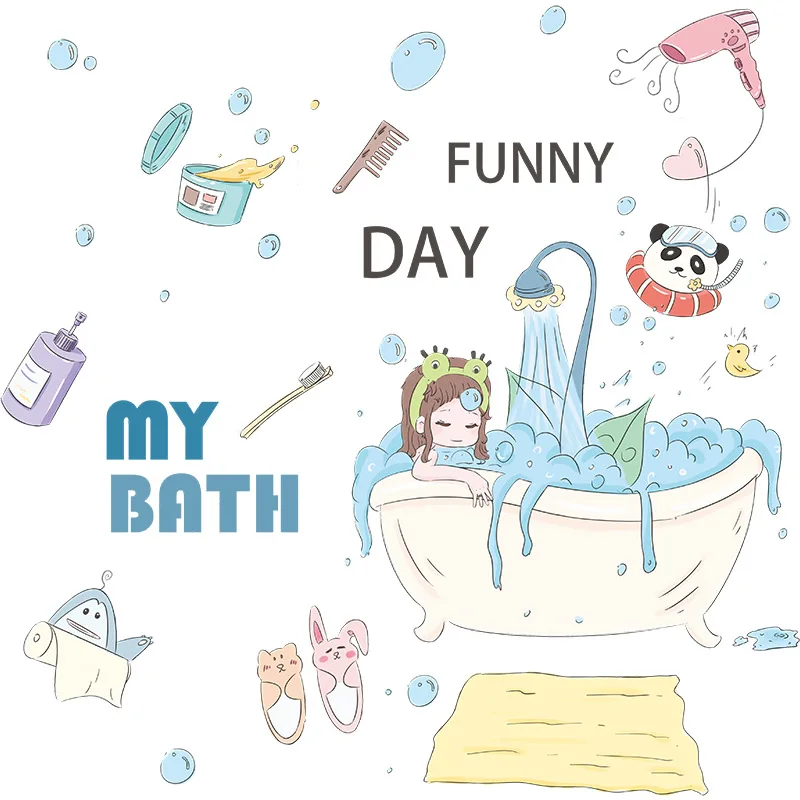 

The Bathroom Can Also Look Good Girls' Bath Happy Time Waterproof Stickers Add Cuteness To Home House Wardrobe Refrigerator