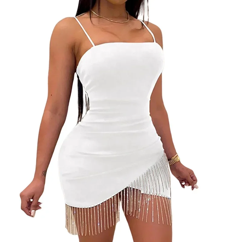

Сексуальное Тонкое модное облегающее вечернее платье на тонких бретелях с кисточками, летнее Короткое мини-платье