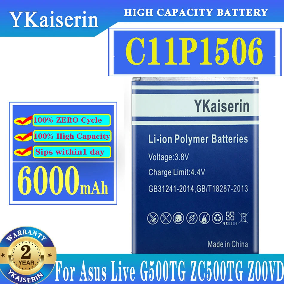 

YKaiserin 100% New 6000mAh C11P1506 Battery For ASUS Live G500TG ZC500TG Z00VD ZenFone Go 5.5 Inch Phone Latest Production