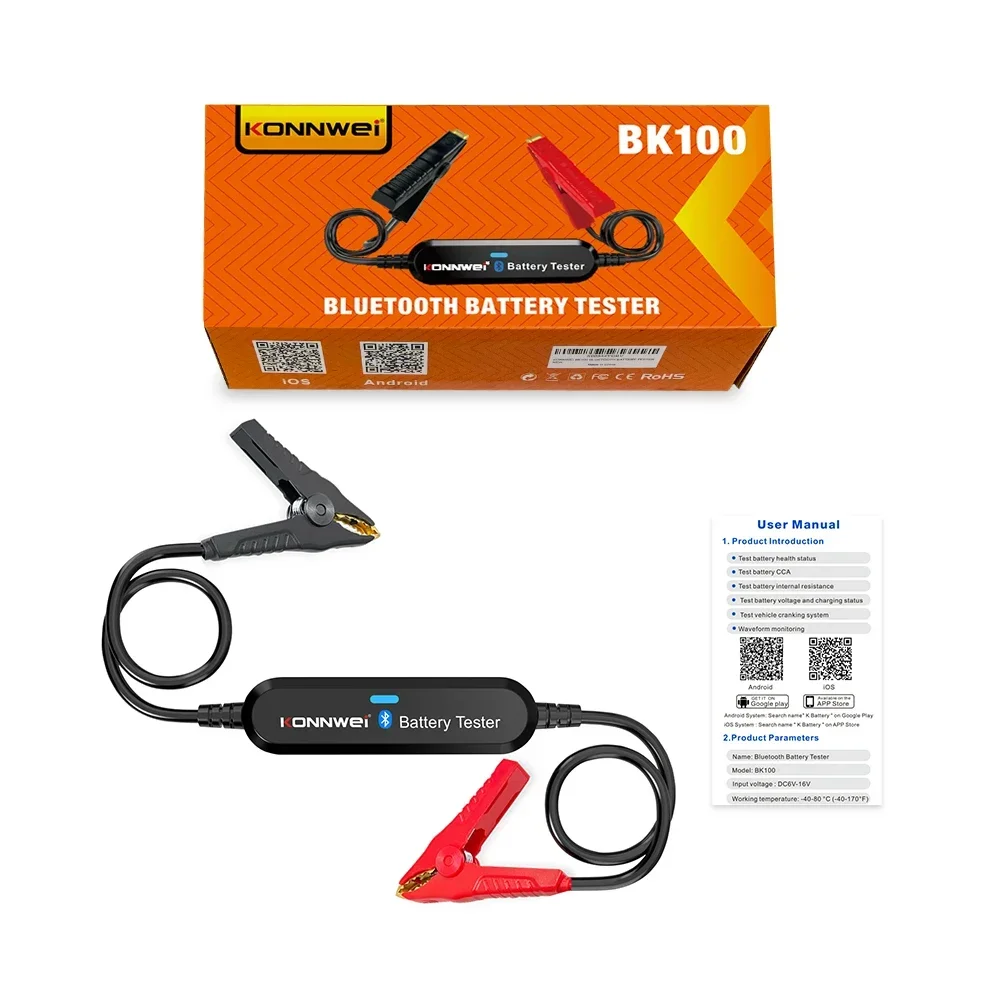 KONNWEI BK100 Bluetooth 5 0 Автомобильный тестер аккумулятора для мотоцикла 6 В 12 Монитор