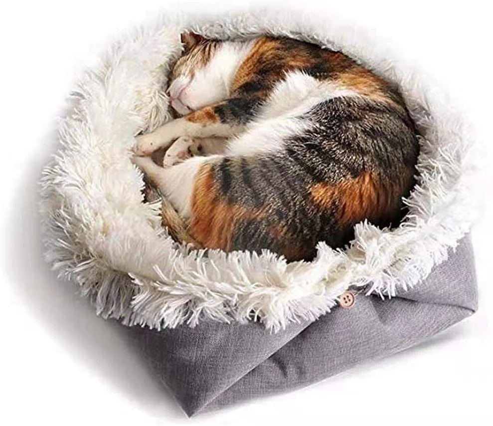 

New Furry Pet Beds for Cats Small Dogs 2-in-1 Cat Soft Plush Blanket Foldable Sleeping Bag Anti-Slip Warm Comfy Pet Nest Pads
