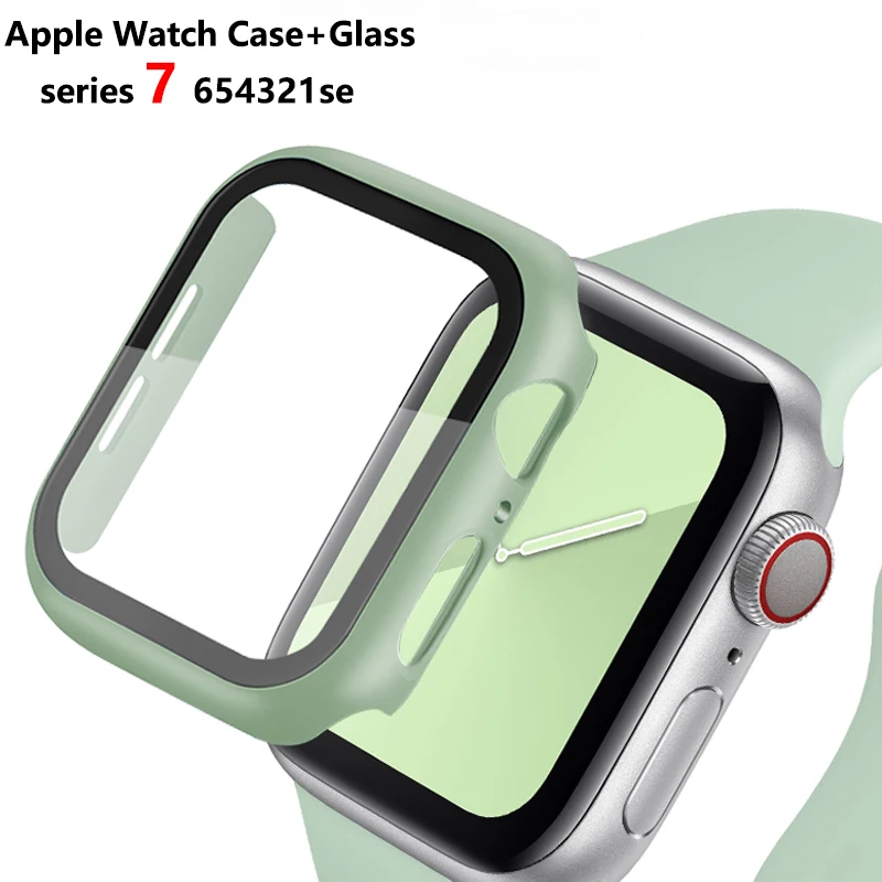 Screen Protector for Apple Watch Case 44mm 45mm 41mm 40mm iwatch 6 SE 5 3 42mm 38mm Tempered Glass+cover Apple watch Series 7 8