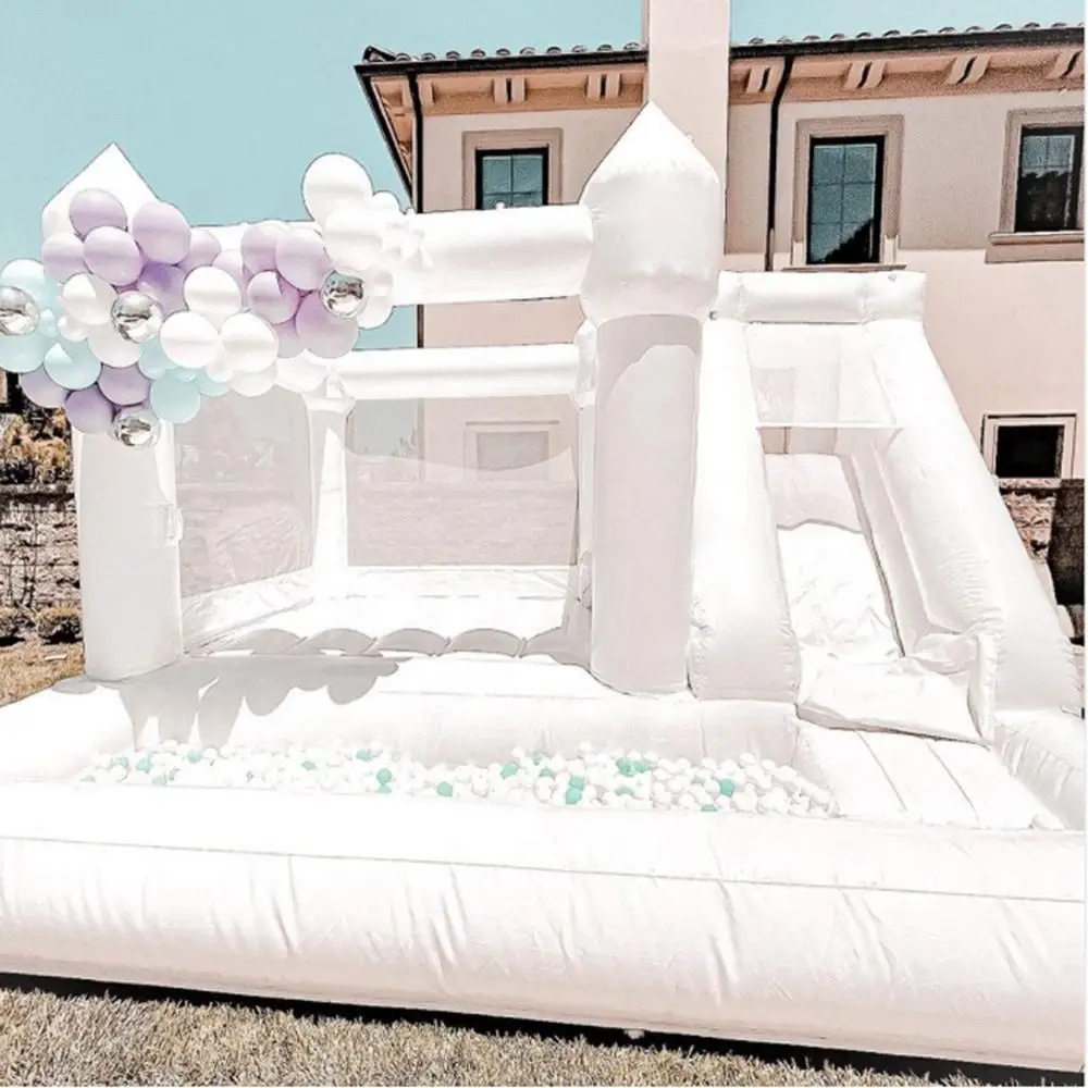

Wedding Bouncer White Bounce House Inflatable Jumper with Slide Jumping Ball Pit Combo Outdoor Air Bouncy Castle for Kids