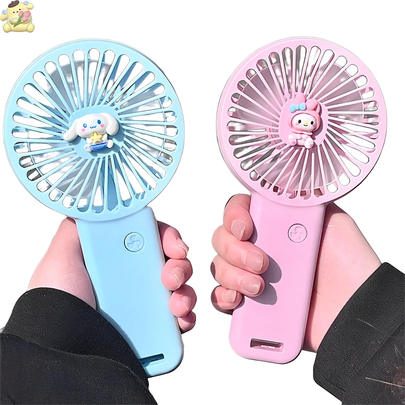 

Sanrio Kawaii Cinnamoroll Handheld Fan Cartoon Pochacco Portable with Mobile Phone Holder USB Charging Exquisite Small Fan