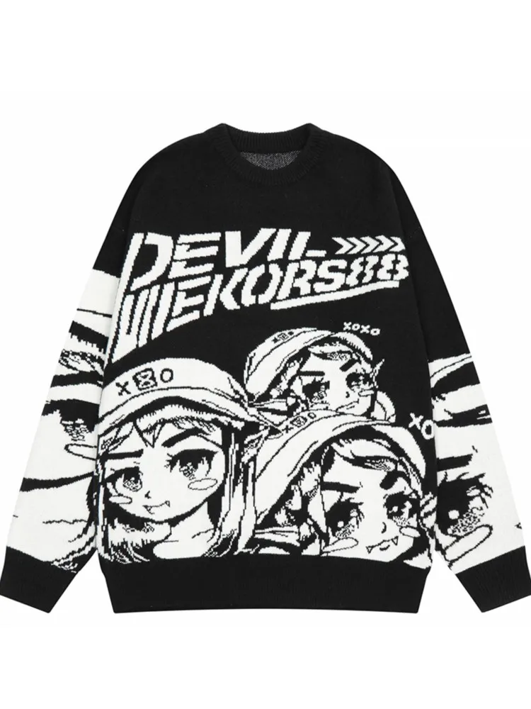 

Японский Модный повседневный мультяшный уличный вязаный свитер Harajuku Милый хлопковый пуловер Goth Kawaii Y2K женский свитер 2000s Новинка