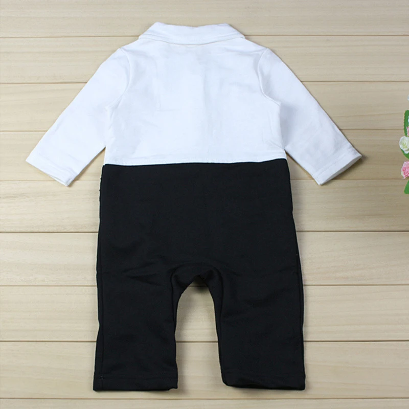 Spring Baby Boy Gentleman Romper Newborn Infant Long Sleeve Jumpsuit Birthday Wedding Formal Suit Baby Boss Outfits