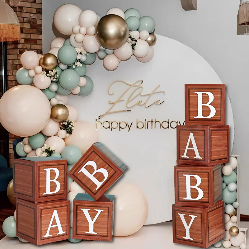 Wood Texture Boy Girl Birthday Party Decorations Boxes Wedding Festive Gift Box Gender Reveal Decor Supply