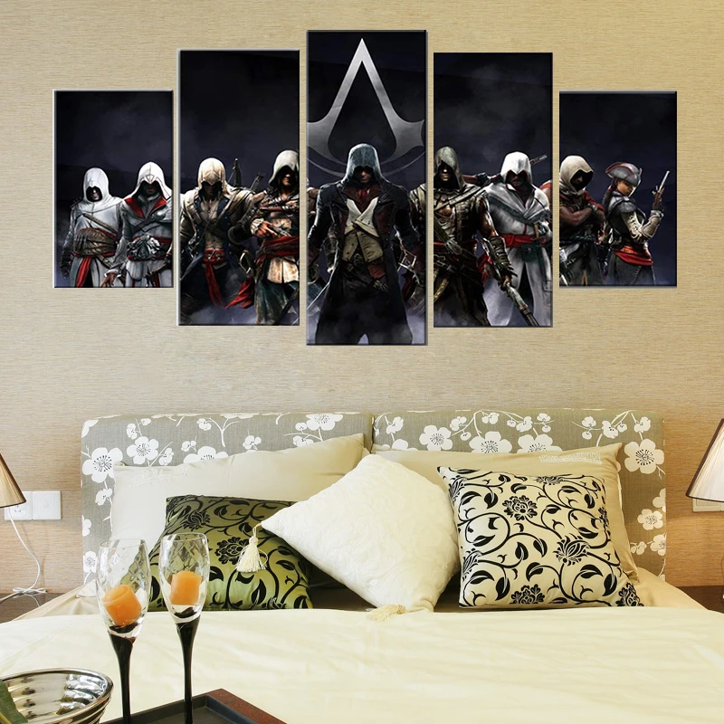 Черная фотография 5 панелей стиль Assassins Creed постер картина для гостиной