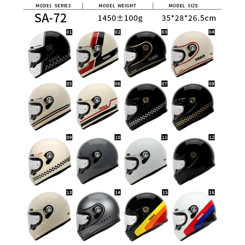 США VEGA Мотоциклетный шлем из стекловолокна Ретро анфас Внедорожный гоночный Cascos