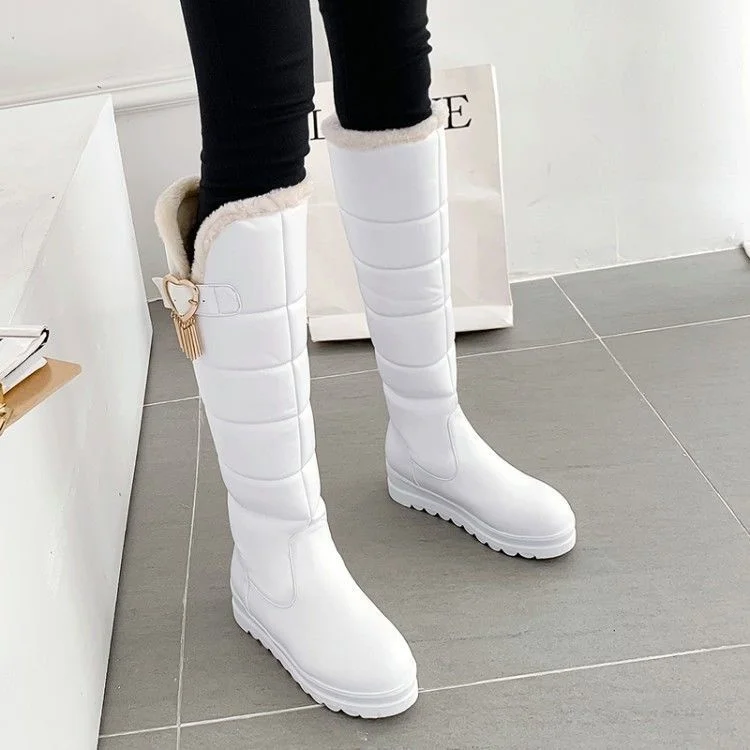 

Женские длинные сапоги, зимние водонепроницаемые Нескользящие сапоги до колена из искусственной кожи на плоской подошве с плюшевой подкла...