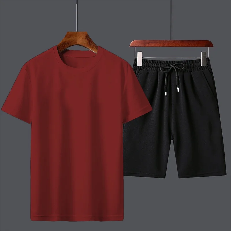 Men's Sportswear Solid Color Pants And Black Shorts Summer Beach 2 Pieces Sets Breathable Soft Simple T-shirts
