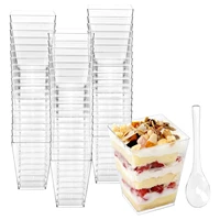 75 pack 5 oz square clear plastic dessert cups with spoons small plastic tumbler cups for dessertsappetizers puddings mousse