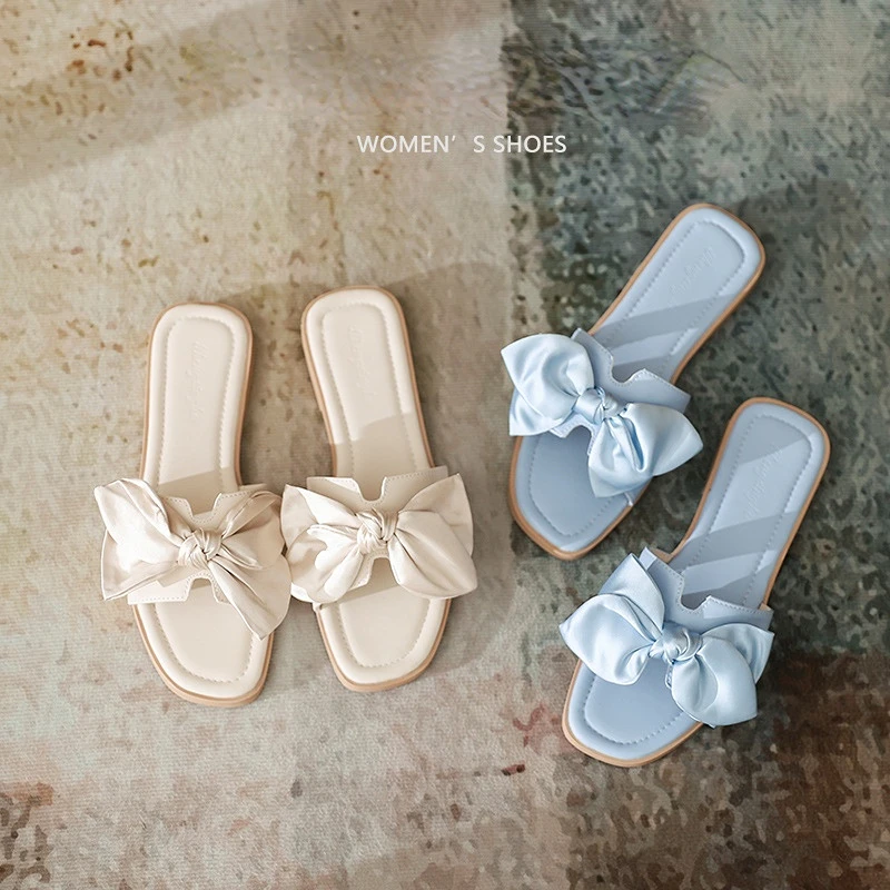 

Тапки женские на плоской подошве, с бантом, большие размеры 41-43