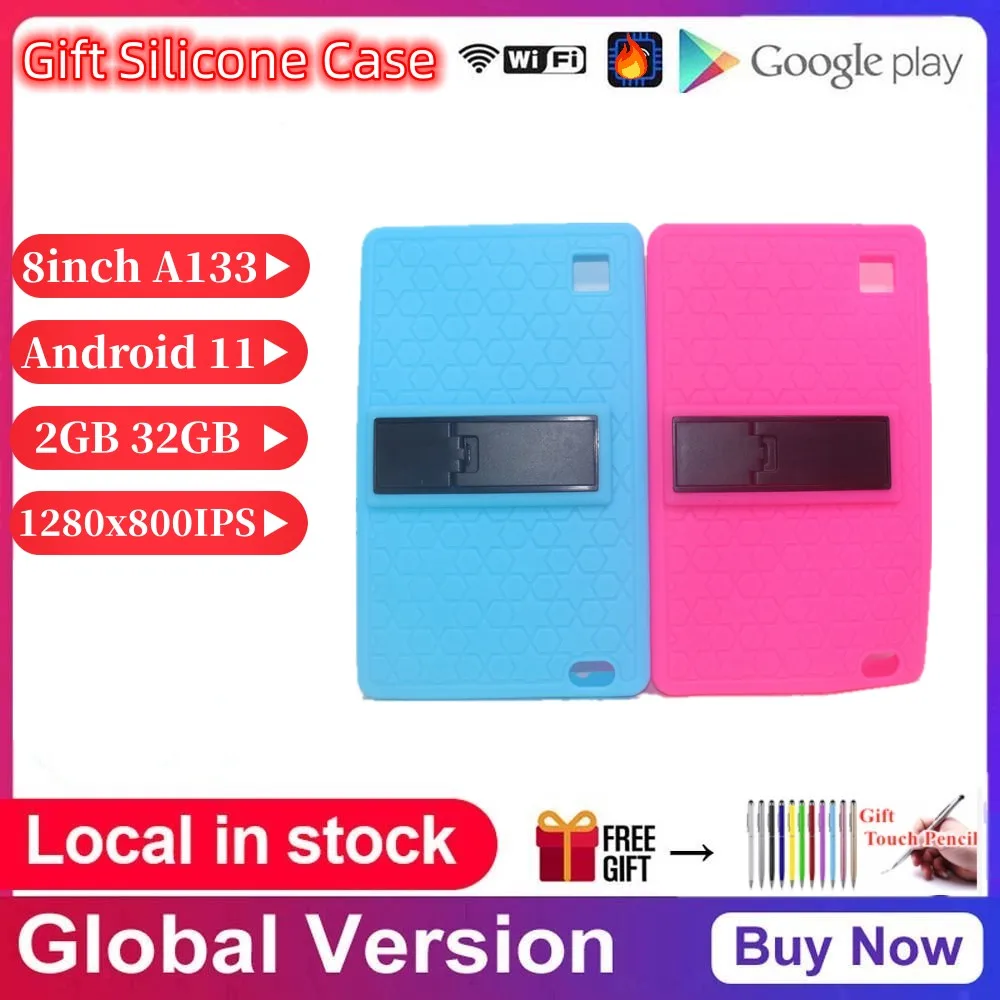 Gift Silicone Case Google Play 8'' A133 Tablets PC Android 11 Quad Core 2GB RAM 32GB ROM 1280x800IPS Ultrathin Allwinner Netbook