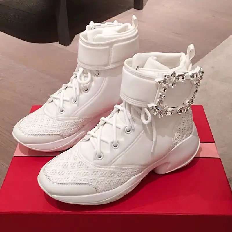 Женские сетчатые дышащие кроссовки с квадратным бриллиантовым декором и