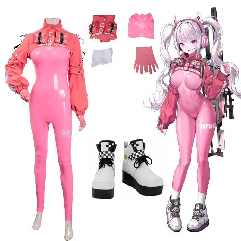 

Женский костюм для косплея NIKKE: богиня победы, Белая обувь NIKKE Alice, короткие ботинки, розовый комбинезон, полный женский костюм на Хэллоуин, карнавал