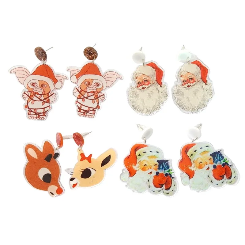 

New Cute Acrylic Retro Christmas Elf Deer Santa Claus Hat Earrings Novelty Jewelry for Women Personalized Gift for Her