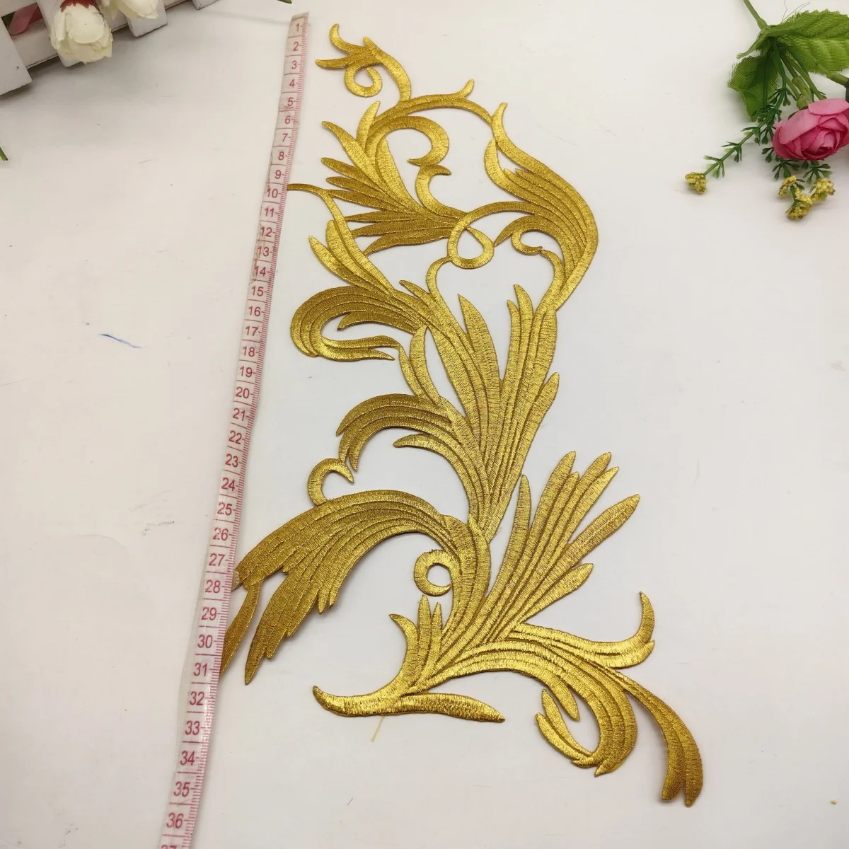 Золотые нашивки с вышивкой 1 пара аппликации цветами для одежды украшения сделай