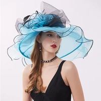 2022 new organza flower sun hats foldale big brim beach hat sun protection mesh summer caps for women casual hats