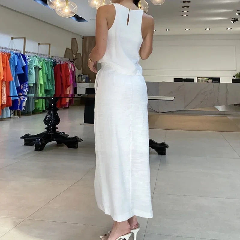 Простой повседневный комплект с жилетом и круглым вырезом без рукавов верхним