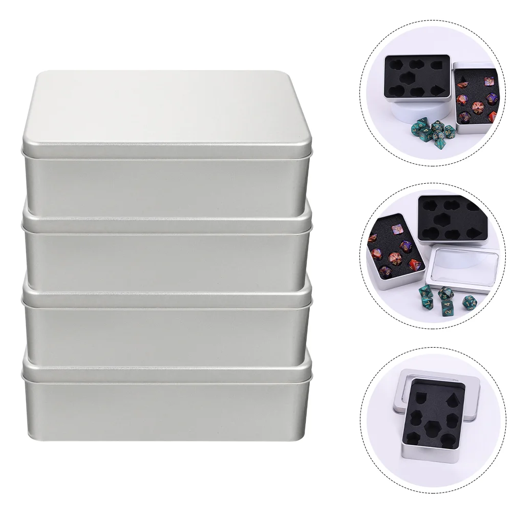 

Dice Box Metal Case Tin Empty Storage Display Lids Rectangular Container Hinged Lid Packaging Tray Foam Cases Containers Candy