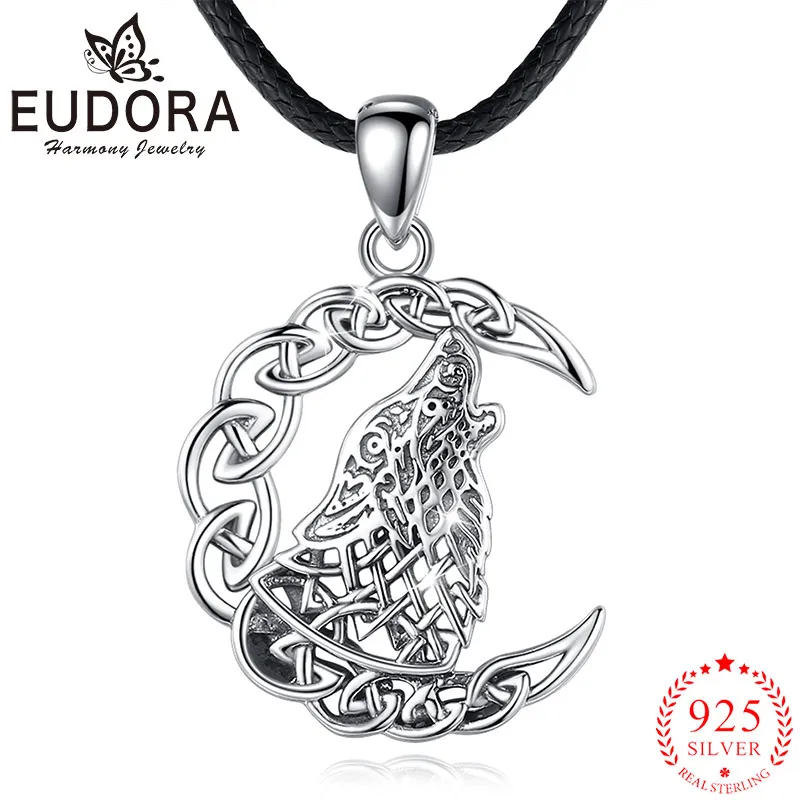 

Eudora 925 Sterling Silver Wolf Pendant Moon Necklace Vintage Cutout Design Punk Fashion Jewelry Men Women Party Gifts