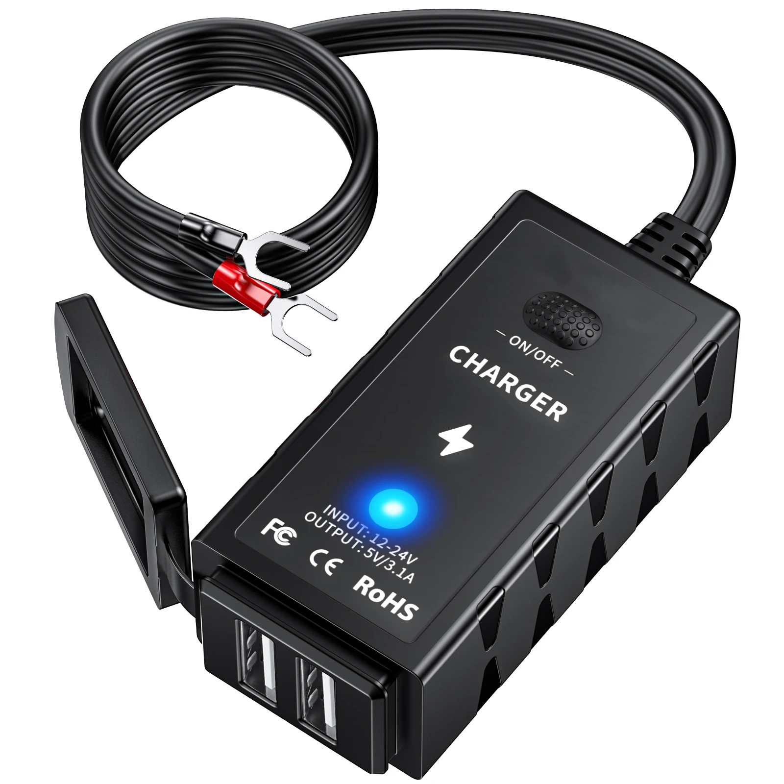 

USB-зарядное устройство для мотоцикла с выключателем и кабелем 1,5 м