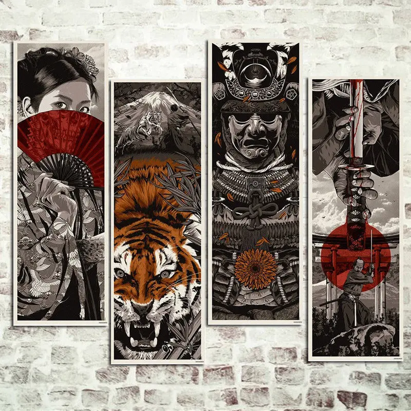 

Vintage Poster Japanese Samurai Kimono Tiger Retro Print Art Canvas Poster For Living Room Decoration Home Wall Picture
