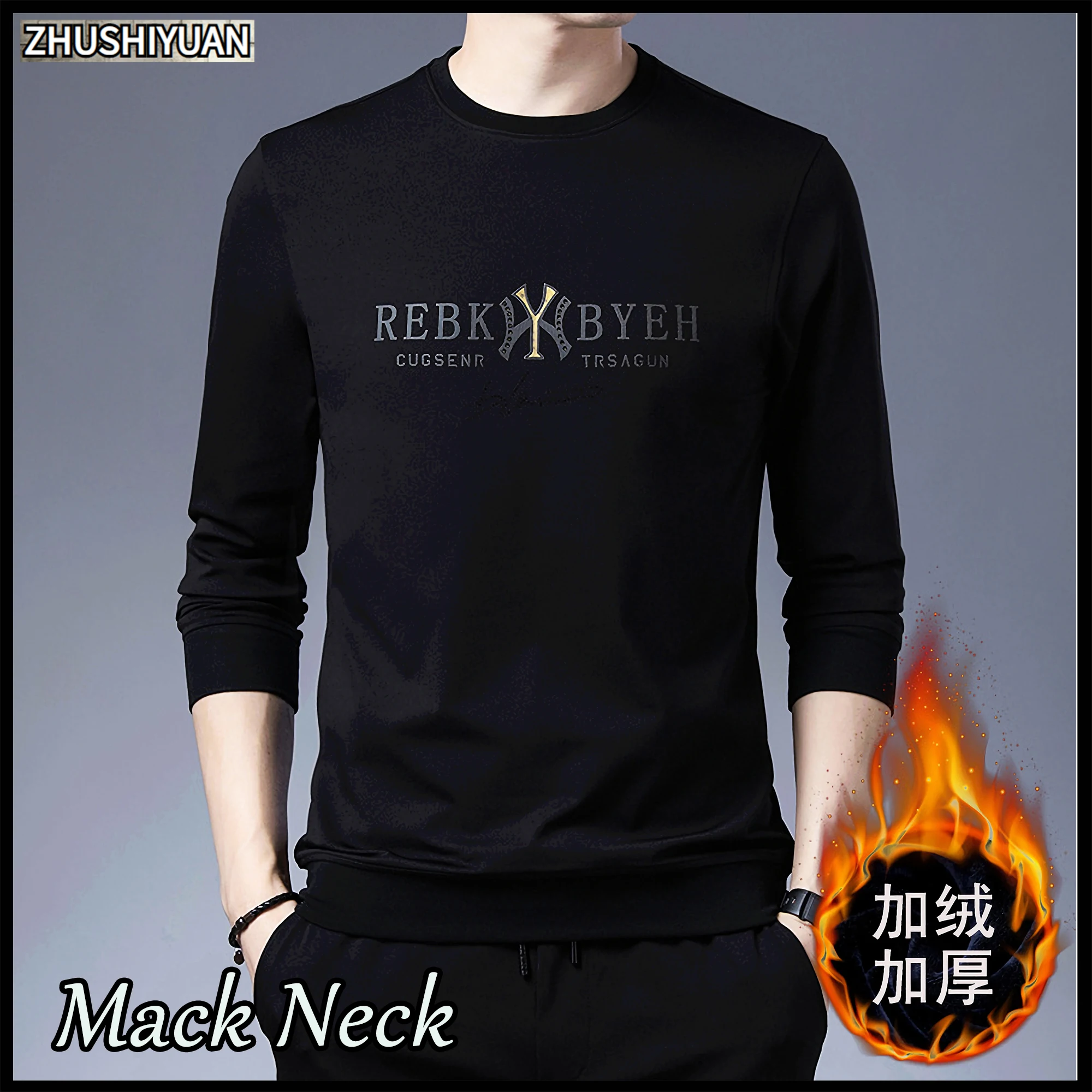 

Luxury Round Neck Camisetas Printed Embroidered Warm T-Shirt Fashion Versatile Long Sleeve High-Grade Brand Winter Men Clothing