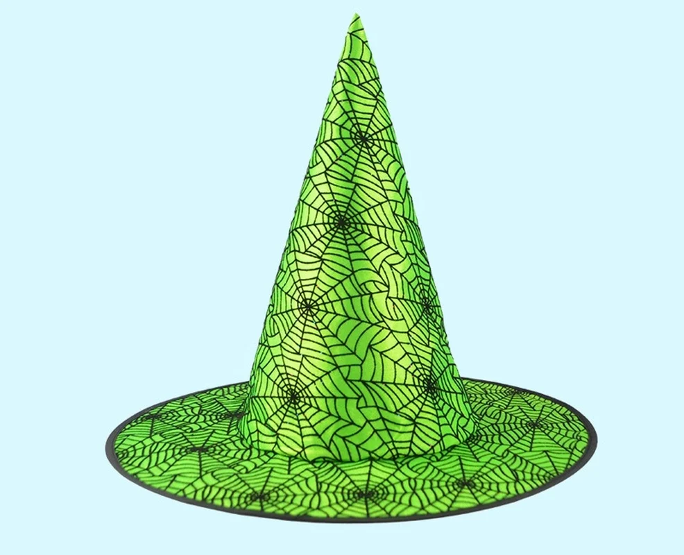 

Halloween witch props green spider web wizard hat elf hat