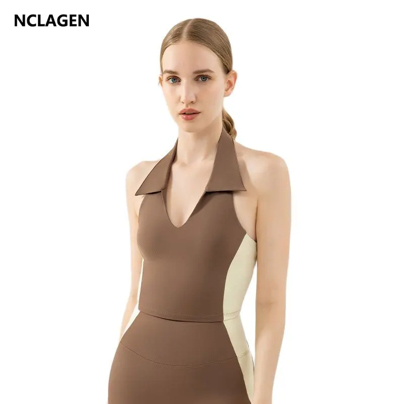 

NCLAGEN Yoga Top Women Gym Sports Vest Summer Fitness Underwear Beautiful Back Sexy Breathable Quick Dry Elastic Workout Halter