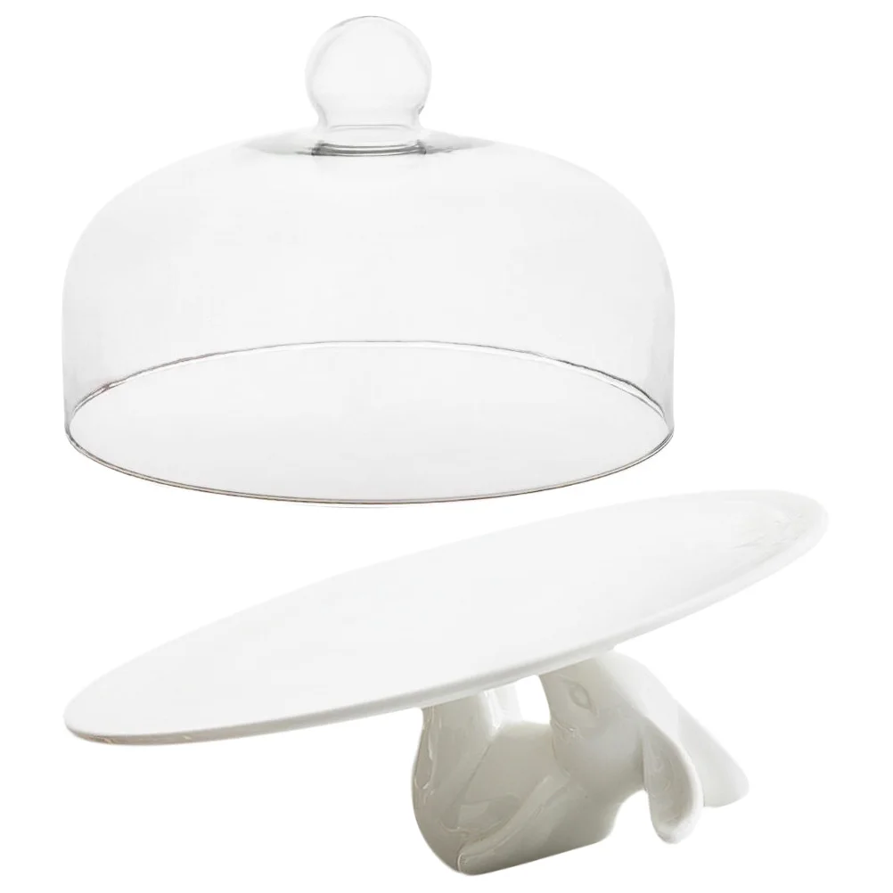 

1 Set of Party Dessert Display Stand Cake Serving Tray with Glass Dome (White)