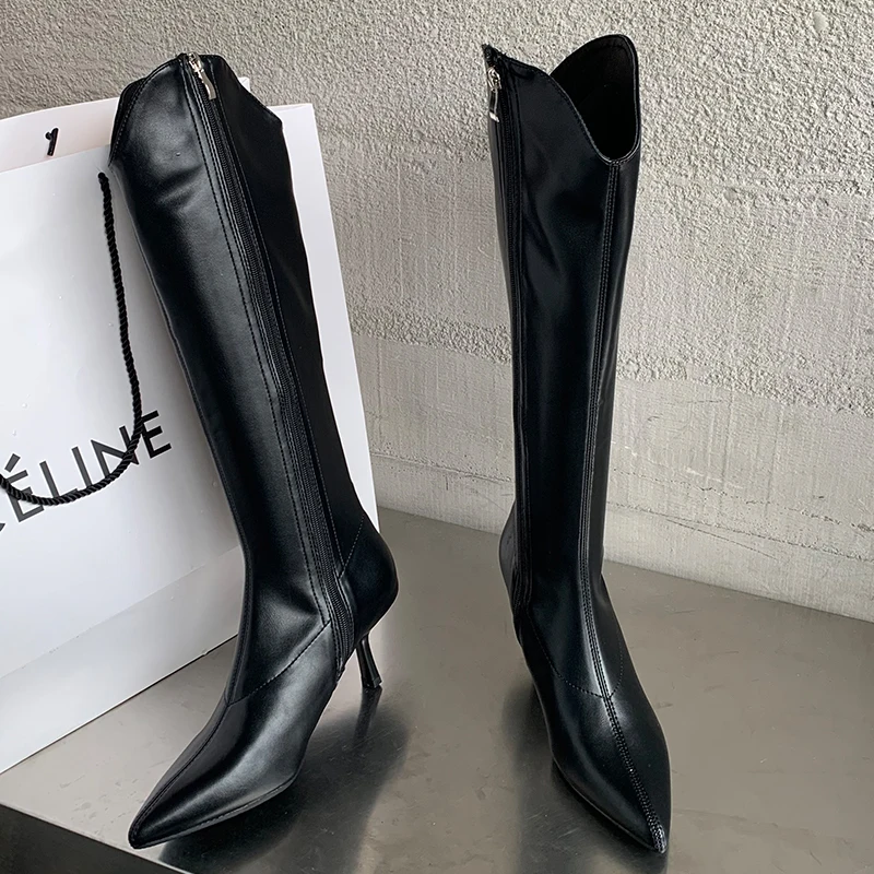 

Осенние модные сапоги Челси До Колена Для Женщин 2022 Современная женская обувь на каблуке Модные западные сапоги с острым носком туфли-лодоч...