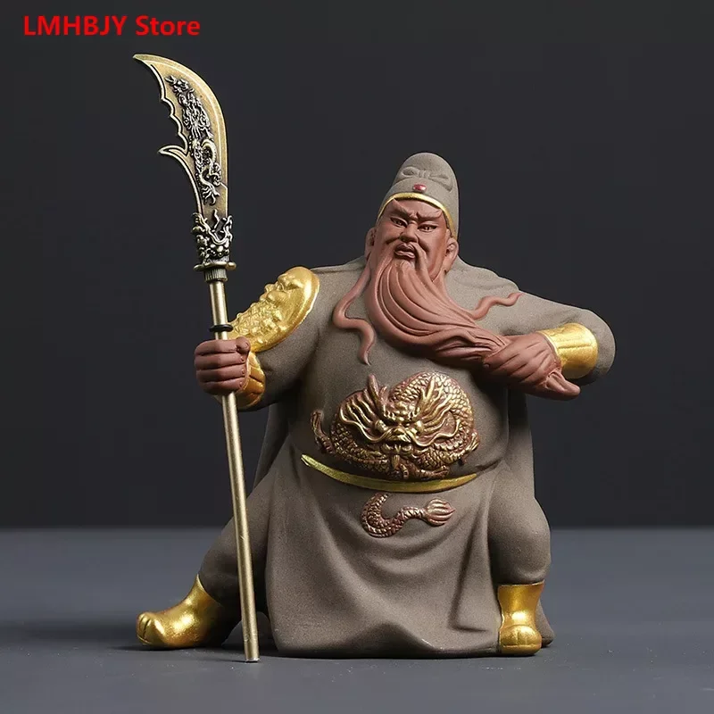 

LMHBJY Purple Sand Tea Pets Decorations Martial Wealth God Guan Er Ye Zhao Cai Guan Gong Living Room Decoration Bo Gu Jia Crafts