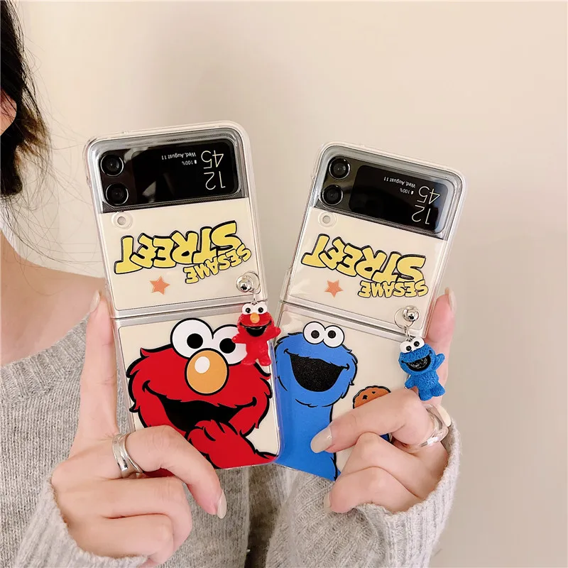 korea cute cartoon pendant phone cases for samsung galaxy z flip 3 clear pc cover case for samsung galaxy z flip 2 1 zflip3 5g free global shipping