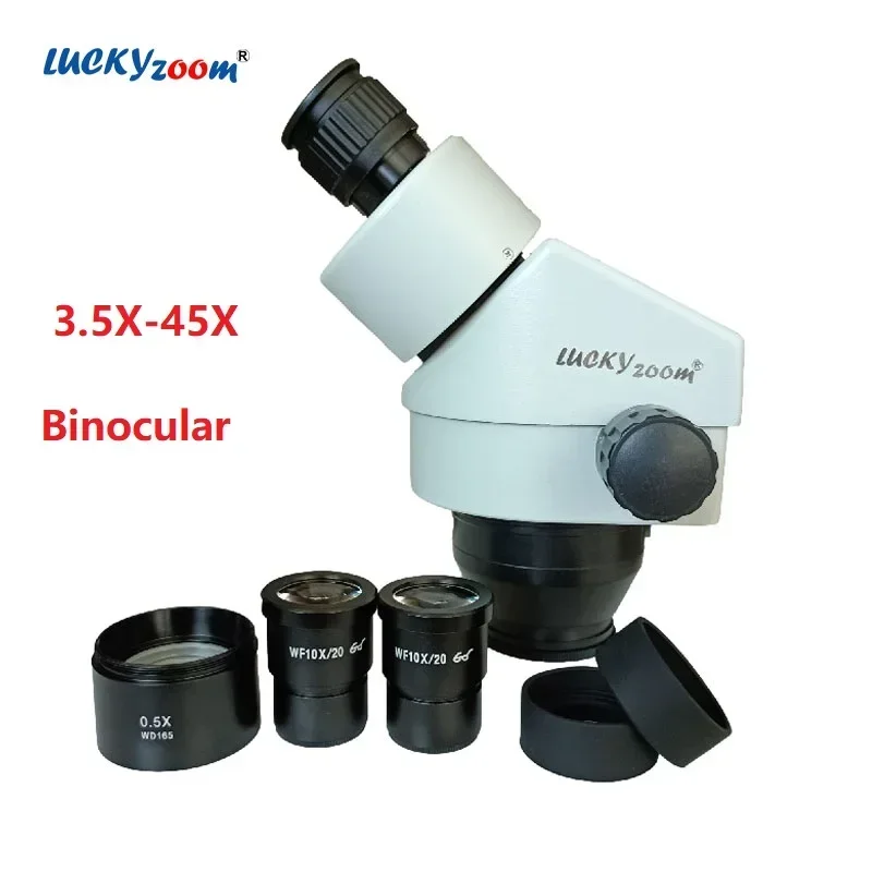 

3,5x-45X бинокулярная микроскопическая головка 0,5x вспомогательная линза 165 мм дальность непрерывного увеличения стерео микроскоп 10X окуляр