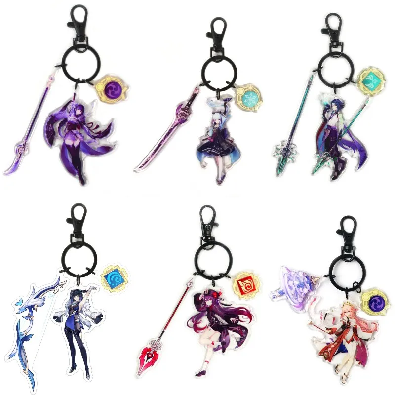 

Anime Genshin Impact Venti Cosplay Keyring Acrylic Action Figure Raiden Shogun Keychains Kawaii Bags Key Chain Pendant Fans Gift