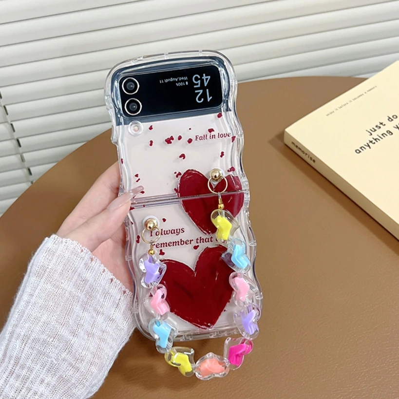 Милый мультяшный чехол с любовным сердцем и цепочкой на ремешке для Samsung Galaxy Z
