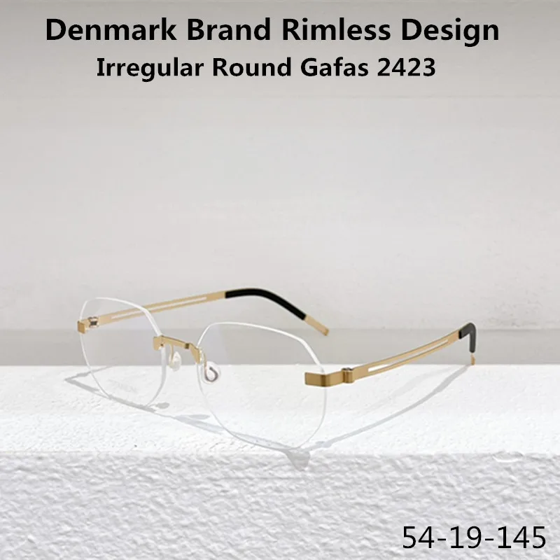 Denmark Brand Rimless Design Screwless Glasses Frame Titanium Irregular Round Men Women Optical Prescription Eyeglasses 2423