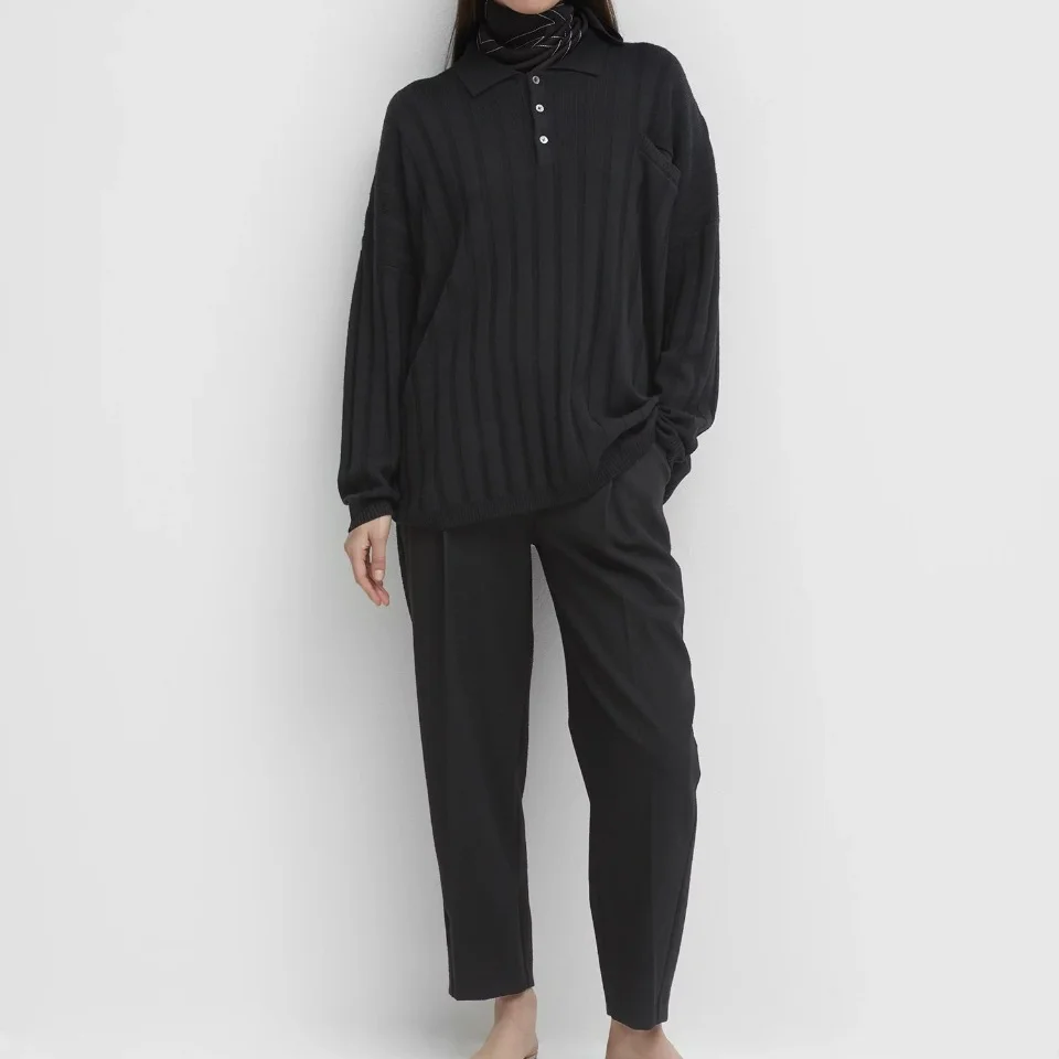 

Свободный пуловер из мериносовой шерсти с воротником-поло в скандинавском стиле Ins