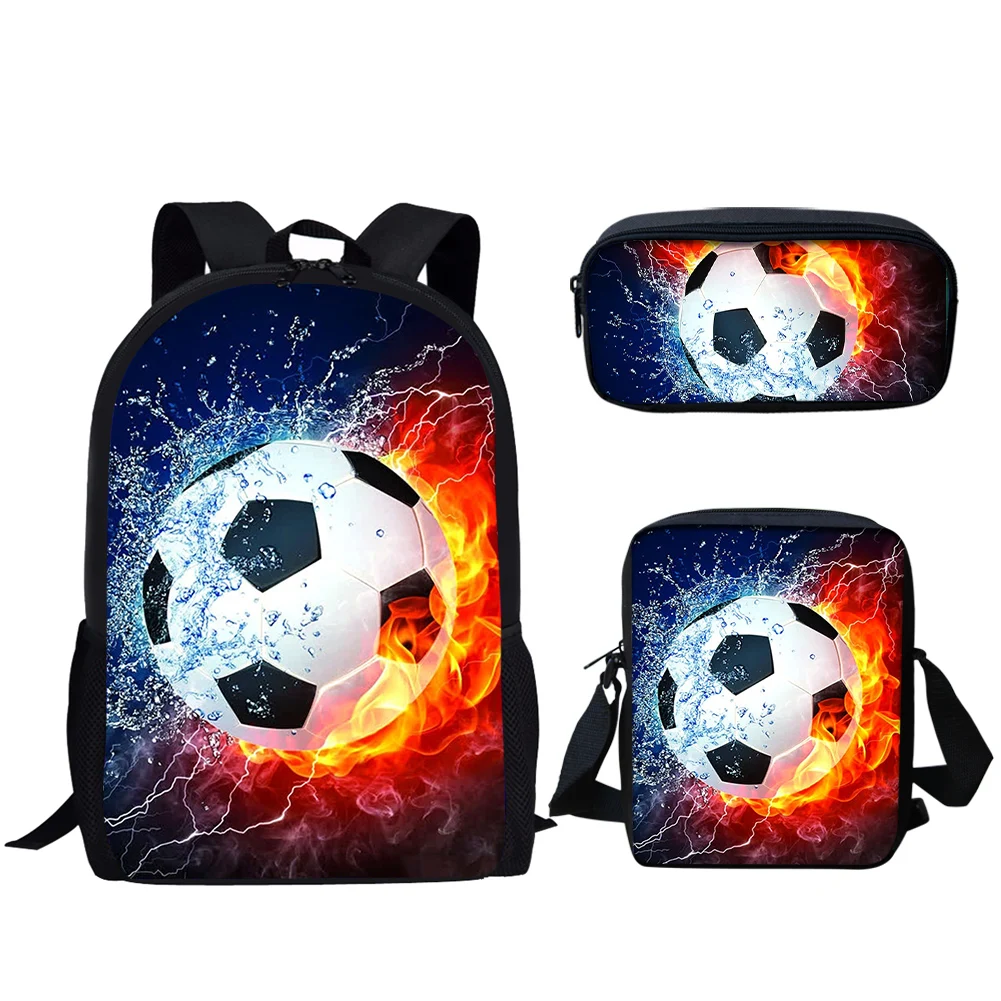 Belidome Print 3Set School Bag Fire and water Football for Teen Boys Fashion Backpack for Student Schoolbags Mochila Infantil
