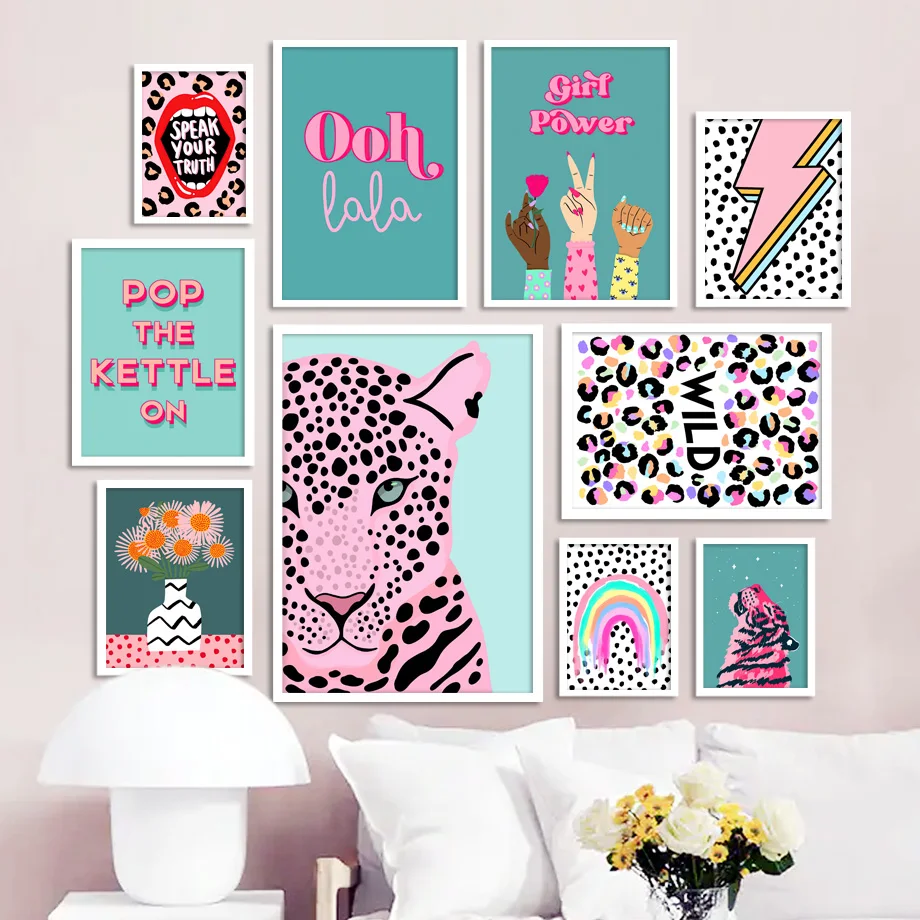 

Abstract Tiger Leopard Girl Power Rainbow Wall Art Canvas Painting Nordic Posters And Prints Wall Pictures For Living Room Decor