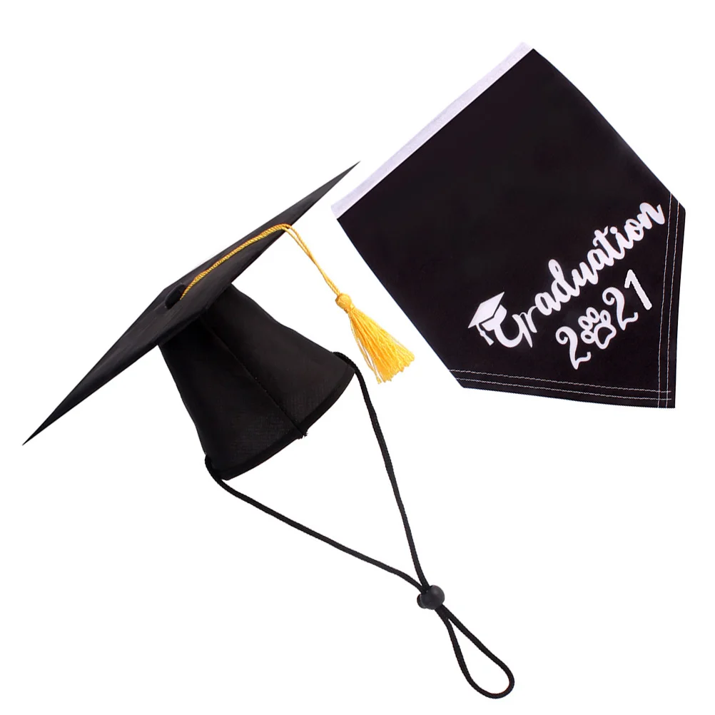 

2 Pcs Pet Graduation Hat Dog Graduation Necktie Pet Graduation Costume Dog Handkerchief Dogs Cats Grade Outfits