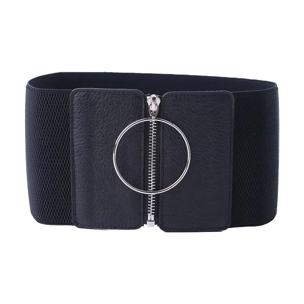 

Женское платье, металлическое кольцо, ремень с высокой талией, эластичный пояс на молнии, женский пояс, широкий пояс