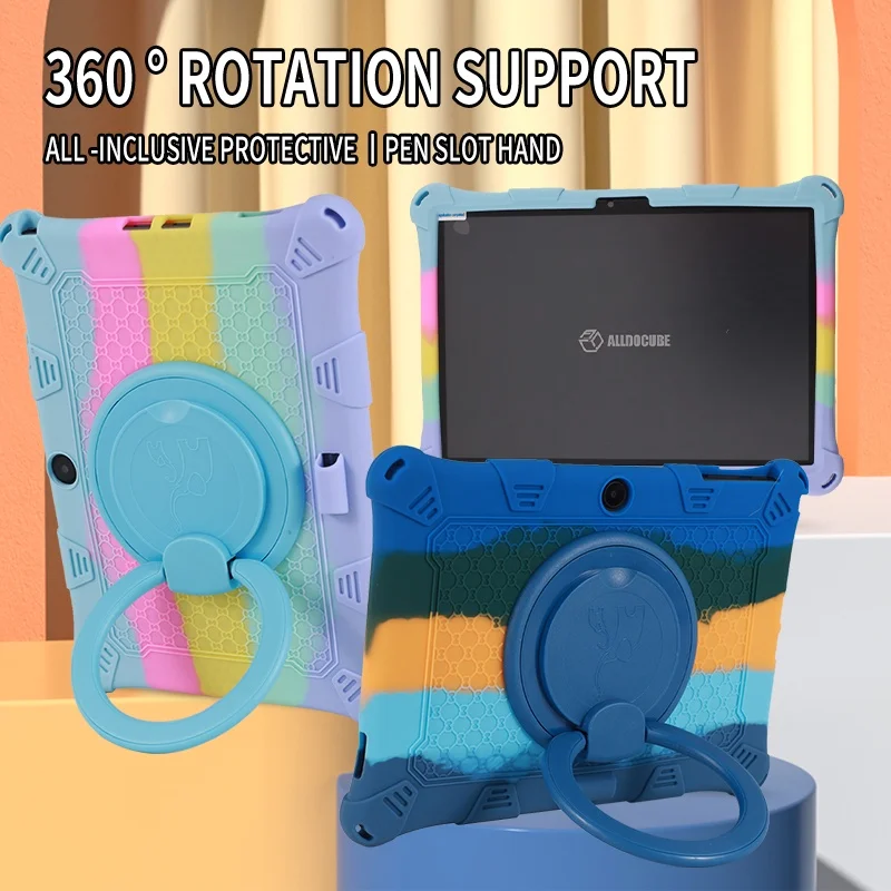 

for ALLDOCUBE IPlay 50 SE 9T 10.5"Case 360 Rotation Hand Ring Kickstand Holder Case Soft Silicone Kids Safe Protective Cover